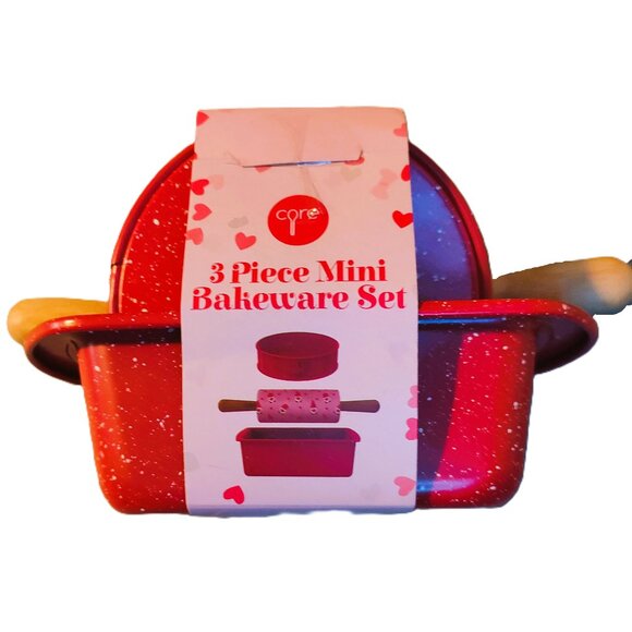 3 Piece Mini Bakeware Set Valentine Gnome Loaf Pan, Spring Form Pan, Rolling Pin - Picture 2 of 3